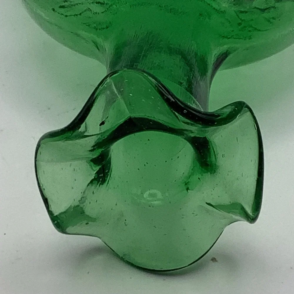 Green Glass Ruffle Top Vase with Embossd Shamrocks